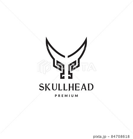 Spartan Helmet With Horn Line Logo Symbol Icon のイラスト素材