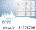 2022 table calendar with winter landscape, snowy trees and snowflakes 84708706