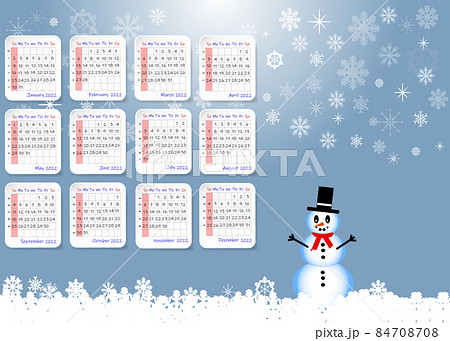 2022 table calendar with winter landscape and snowman 84708708