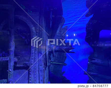 An underwater shot inside a room in the shipwreck of the Kittiwake that uses natural light as opposed to a strobe. The wreck has been sunk deliberately and is shallow enough to allow light penetration 84708777
