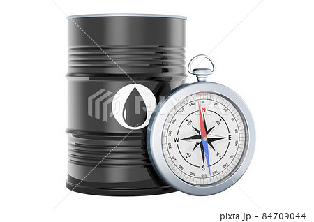 Oil barrel with compass, 3D rendering 84709044