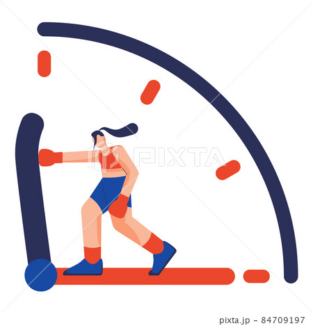 The woman in boxing gloves is struggling with time and aging. The woman in boxing gloves is struggling with time and aging. 84709197