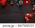 Christmas decorations with gift box and copy space for text, ideas for presents on holiday. 84709535