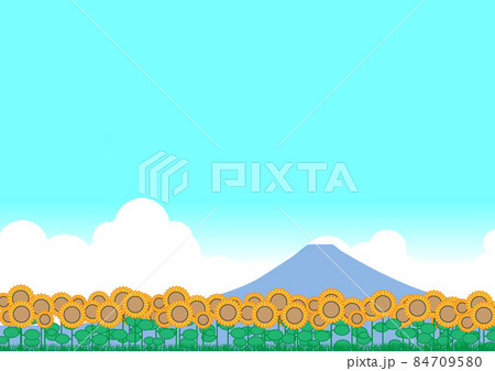 ひまわりと富士山のイラスト素材