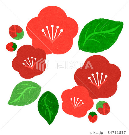 手描き風の梅の花(赤) 84711857