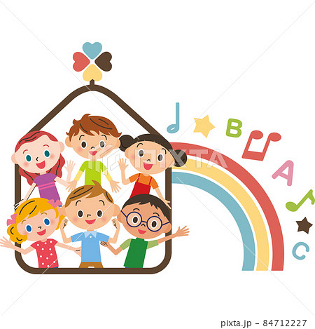 子供集合 仲良し 家 ライフスタイル 勉強のイラスト素材