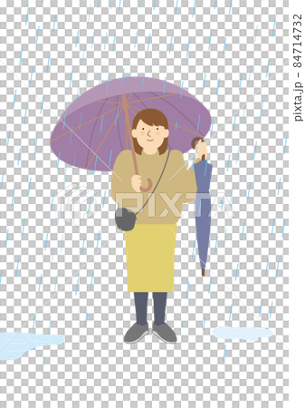 A woman welcoming you with an umbrella in the rain A woman welcoming you with an umbrella in the rain 84714732