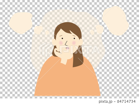 A woman thinking with a cheek stick 84714734