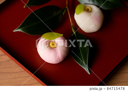 上生菓子 雪椿と冬椿の写真素材