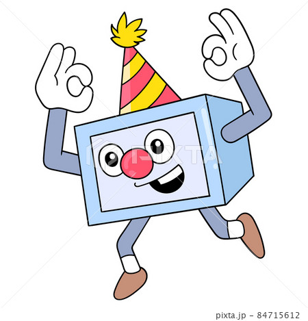 television is happy in a clown costume celebrating a birthday, doodle icon image kawaii television is happy in a clown costume celebrating a birthday, doodle icon image kawaii 84715612