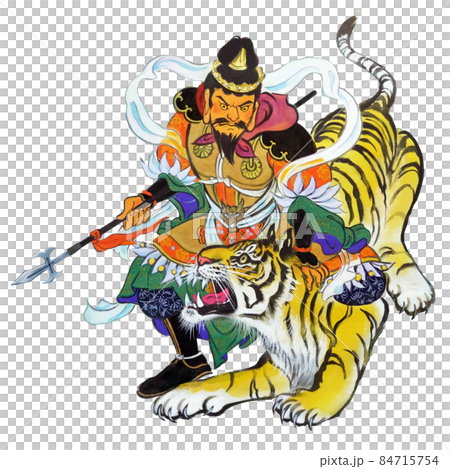 Bishamonten fighting tigers while protecting children and peace 84715754