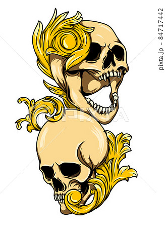 Two Human skull and baroque for tattoo design...のイラスト素材