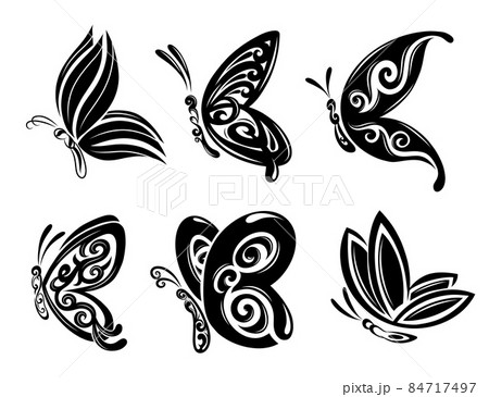 Collection of beautiful butterflies for tattoo design of illustration 84717497