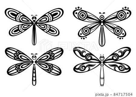 Collection of silhouettes dragonflies for tattoo design of illustration Collection of silhouettes dragonflies for tattoo design of illustration 84717504