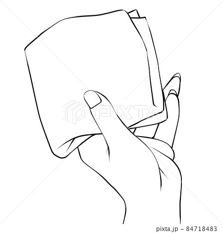 ハンドタオル ハンカチを持つ女性の手 線画のイラスト素材