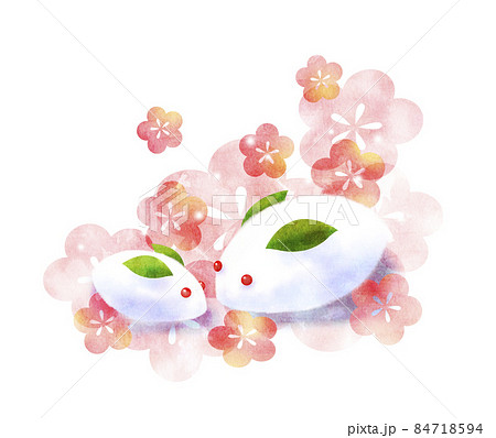 雪ウサギの親子と梅の花 雪ウサギの親子と梅の花 84718594