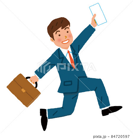 初めての給料をもらい喜ぶ新社会人の男性のイラスト素材