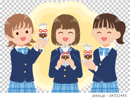 友チョコを配りあう学生のイラスト素材