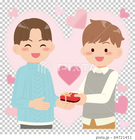 Male couple passing chocolate Male couple passing chocolate 84721451