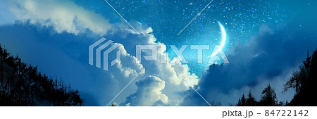 宇宙の中の輝く三日月と星空の背景イラスト 84722142