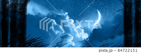 宇宙の中の輝く三日月と星空の背景イラスト 宇宙の中の輝く三日月と星空の背景イラスト 84722151