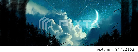 宇宙の中の輝く三日月と星空の背景イラスト 宇宙の中の輝く三日月と星空の背景イラスト 84722152