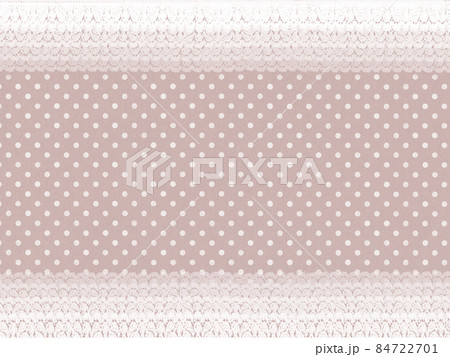 くすみブラウン　白いレースとドットのレトロかわいい背景 84722701