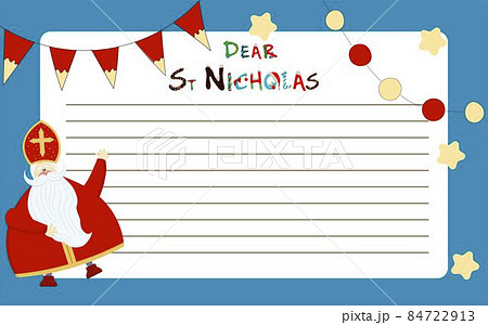 Saint Nicholas celebrating the holidays - isolated. Letter to Saint Nicholas. Winter holidays 84722913