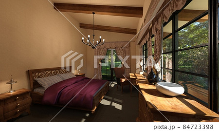 Bedroom and bathroom interior 3d illustration Bedroom and bathroom interior 3d illustration 84723398