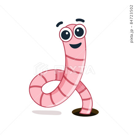 Pink happy worm, vector In flat style. Earthworm is a cartoon character 84723502
