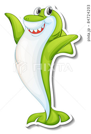 Funny green shark cartoon character sticker - Stock Illustration [84724203]  - PIXTA