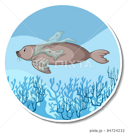 Seal stuck with plastic waste on white background 84724232