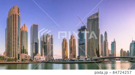Day view of Dubai Marina bay with clear sky, UAE 84724257