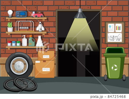 Garage interior with storage and equipments Garage interior with storage and equipments 84725468