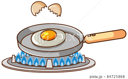 Fried egg in frying pan on gas stove Fried egg in frying pan on gas stove 84725868