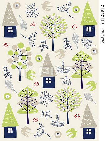 北欧風 家と木の背景1115のイラスト素材