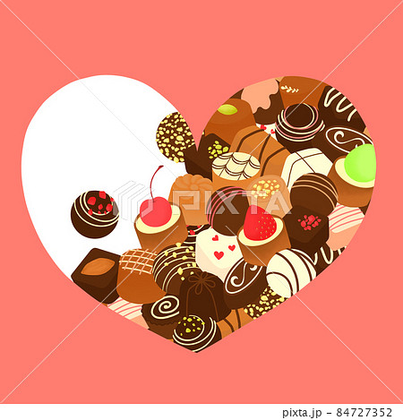 チョコレートいっぱいのハートフレーム 84727352