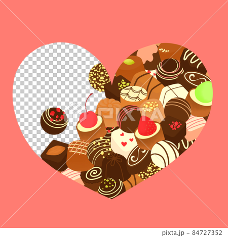 チョコレートいっぱいのハートフレーム 84727352