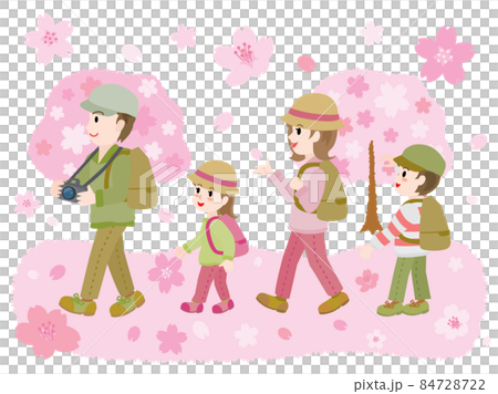 Illustration of a family enjoying cherry blossom viewing in spring Illustration of a family enjoying cherry blossom viewing in spring 84728722