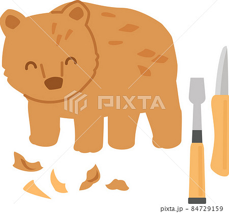 木彫りの熊と彫刻刀とノミ 84729159