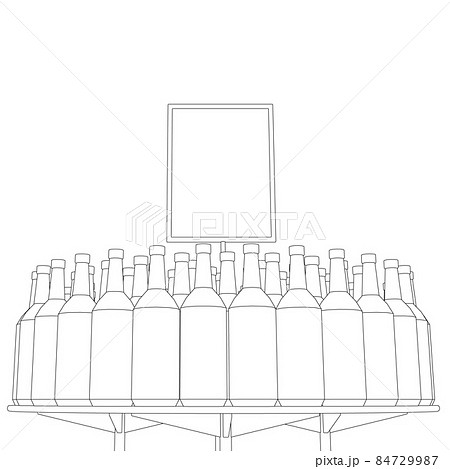 The outline of a circular counter with many bottles. Bottled drinks store counter. Front view. Vector illustration The outline of a circular counter with many bottles. Bottled drinks store counter. Front view. Vector illustration 84729987