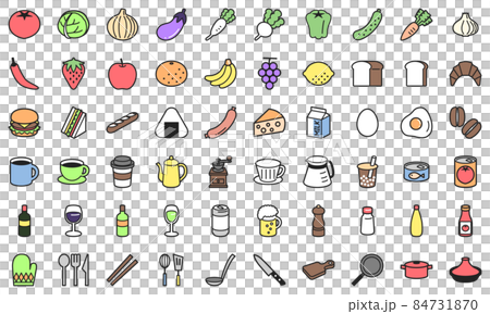 Simple icon set for food and kitchen utensils 84731870