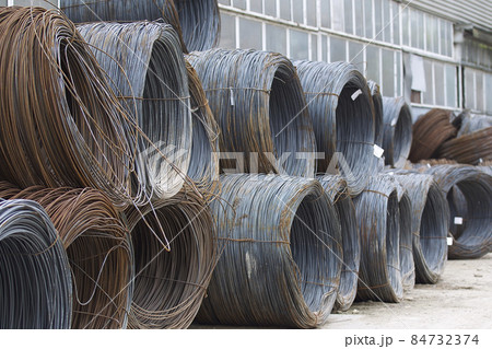 Thin metal reinforcement wound into bays at the metal products warehouse 84732374