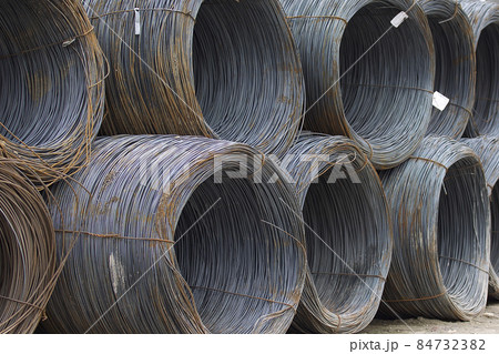 Thin metal reinforcement wound into bays at the metal products warehouse Thin metal reinforcement wound into bays at the metal products warehouse 84732382