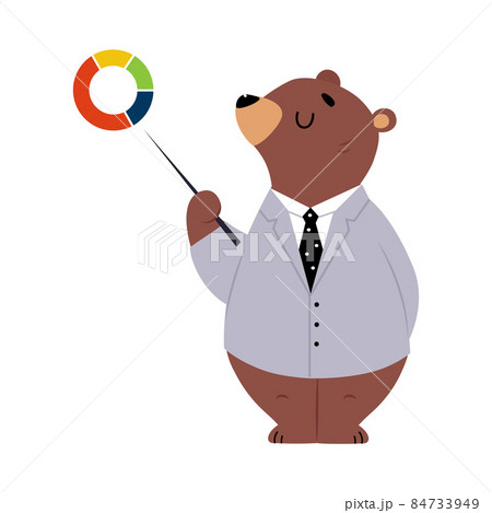 Bear Staff or Office Employee in Tie and Suit Pointing at Diagram Vector Illustration 84733949