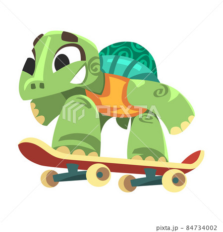 Turtle in Sportswear Riding Skateboard Doing Sport Vector Illustration 84734002