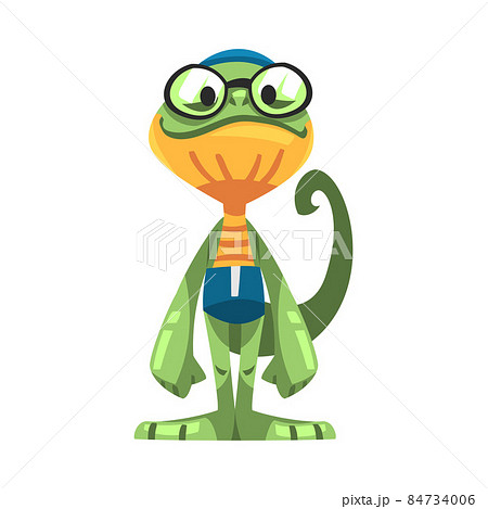 Lizard in Sportswear and Goggles Doing Swimming Sport Vector Illustration 84734006
