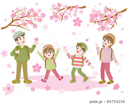 春にお花見をする家族のイラスト 84734250