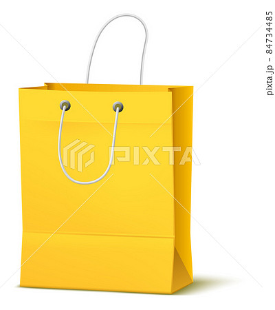 Yellow shopping bag mockup. Realistic purchase package template 84734485