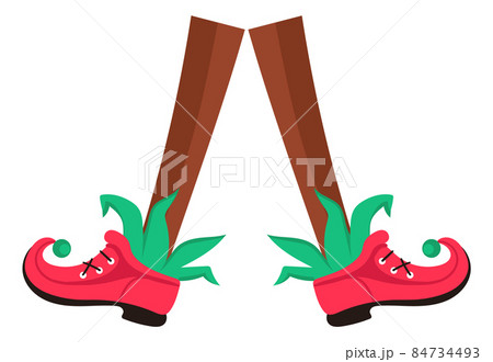 Elf feet icon. Funny dancing legs in red jester shoes 84734493